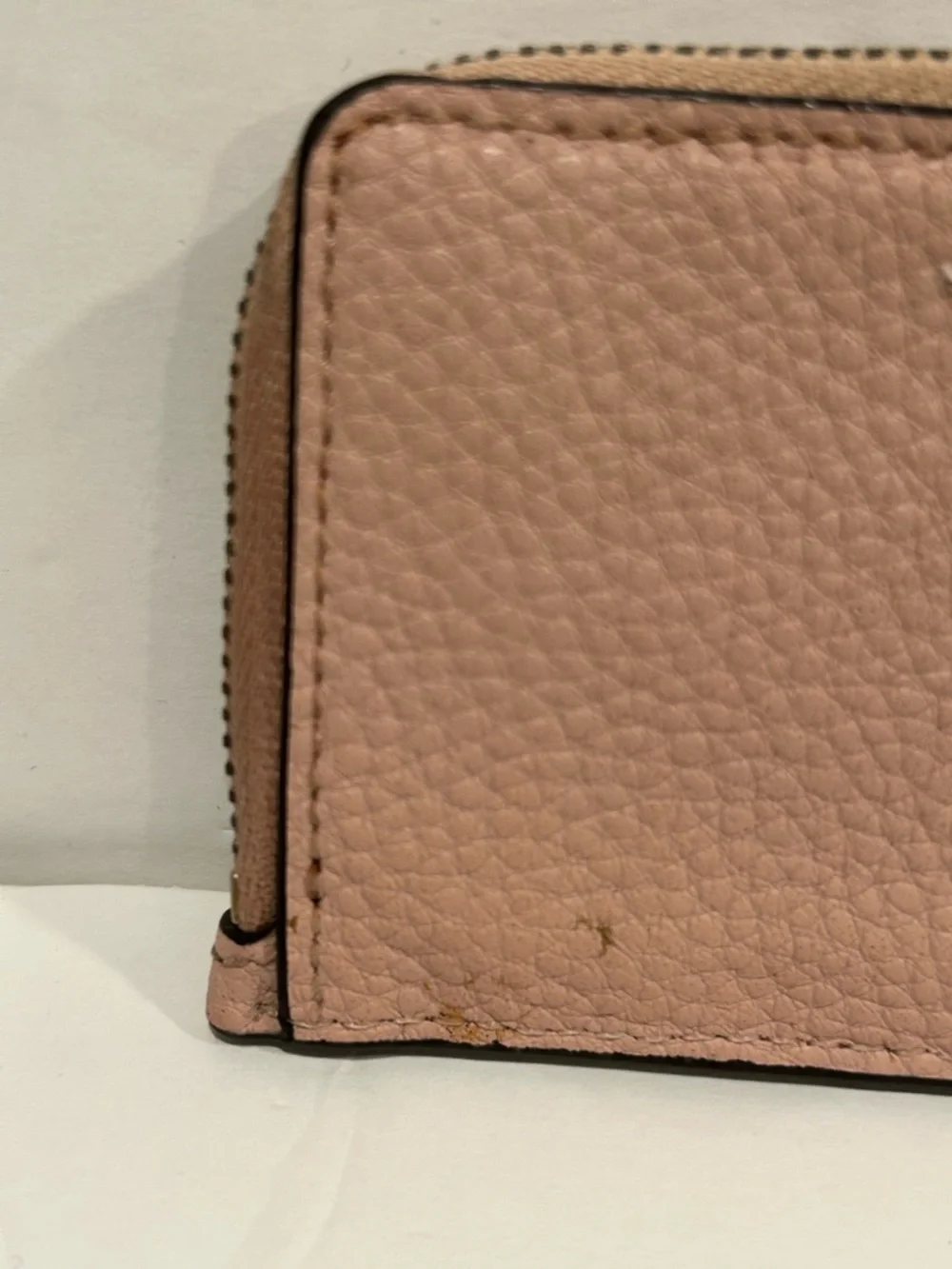 Kate Spade Pink Pebbled Leather Coin Purse Wallet Key Ring Bow Logo